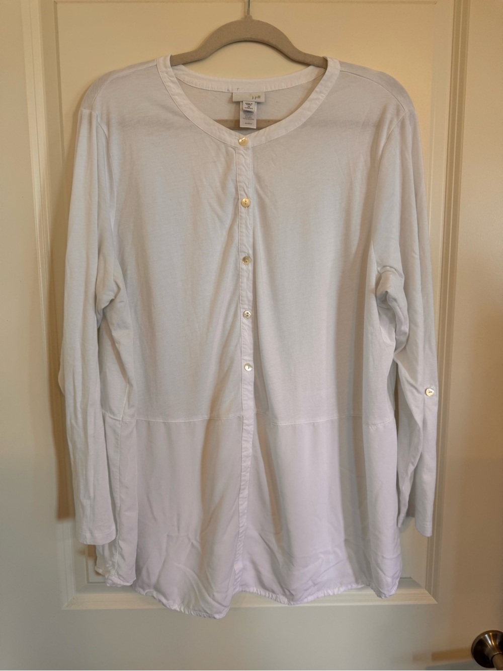 J. Jill White Mixed Media Cotton Modal Jersey Button Front Top 2X